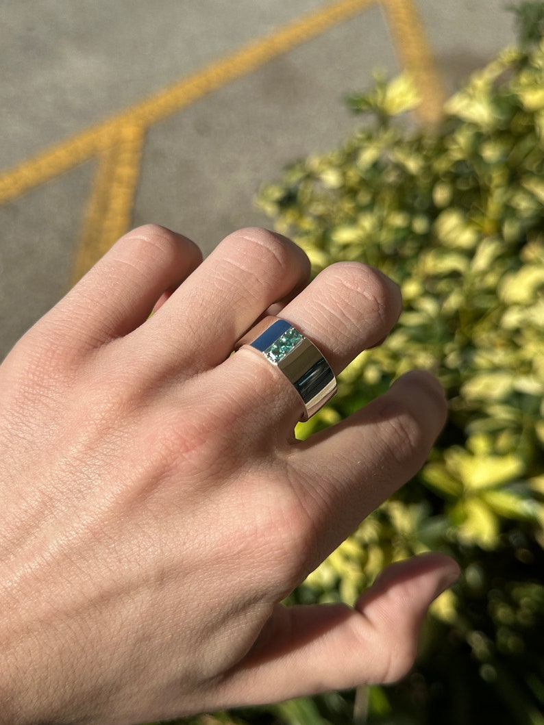 0.35tcw Natural Emerald Medium Dark Green 925 Sterling Silver Unisex Ring for Men & Women - Perfect for Engagement, Anniversary & Everyday Wear