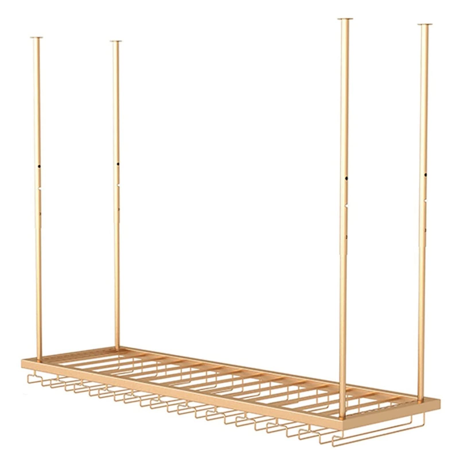 SKOAJAS Adjustable Hanging Wine Rack - Vintage Metal Ceiling Bottle Holder with Stemware Glass Shelf for Kitchen, Bar & Under Cabinet (60cm) - Perfect for Wine Storage, Home Decor & Entertaining