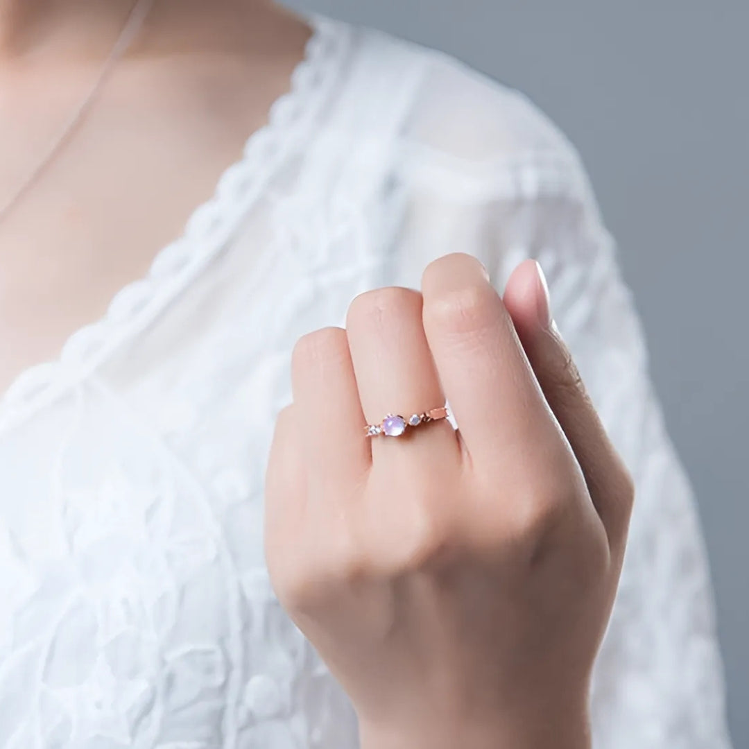 18K Gold Sterling Silver Moonstone Gemstone Ring for Women – Elegant Handmade Jewelry for Engagement, Wedding & Special Occasions | FME R242