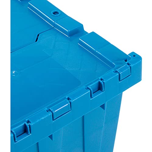 12 Gallon Heavy-Duty Flip Top Storage Tote (4-Pack) - Blue Commercial Plastic Storage Bin with Lockable Metal Hinged Lid - 21