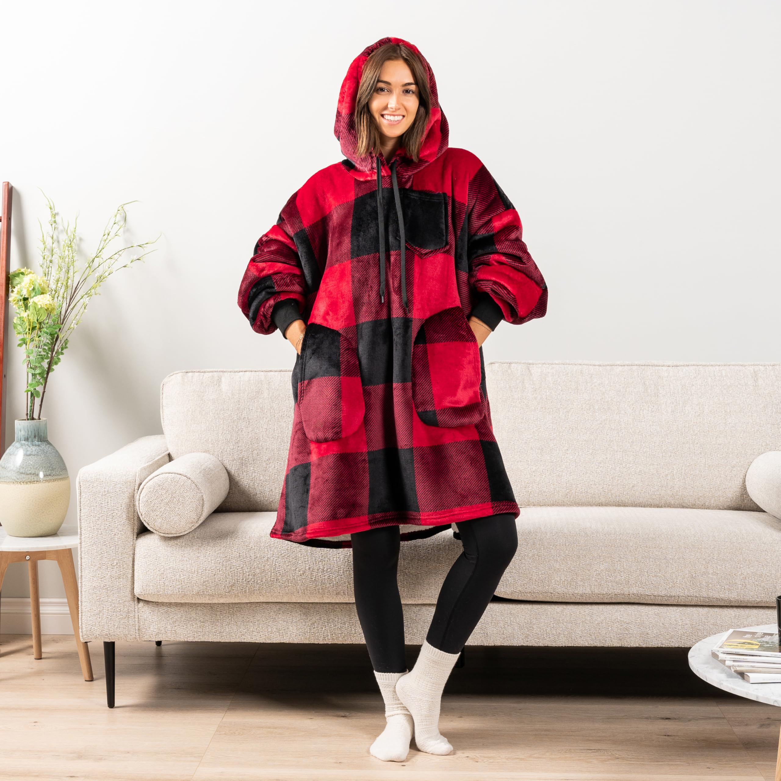 PAVILIA Wearable Blanket Hoodie for Women & Men - Sherpa Fleece Oversized Sweatshirt Blanket with Hood | Cozy Loungewear for Home, Camping & Outdoor Activities