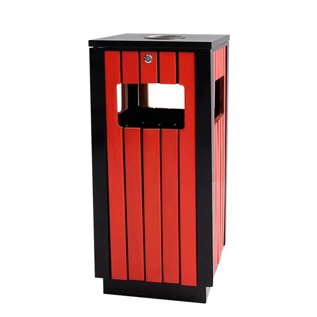 TOMYEUS Large Steel Wood Trash Can - 50 Gallon Outdoor Garbage Bin with Lid, Heavy Duty Commercial Waste Container for Park, Street, Community & Municipal Use | Rustproof & Weather Resistant (Color: Black) - Perfect for Public Spaces, Restaurants & Office Buildings