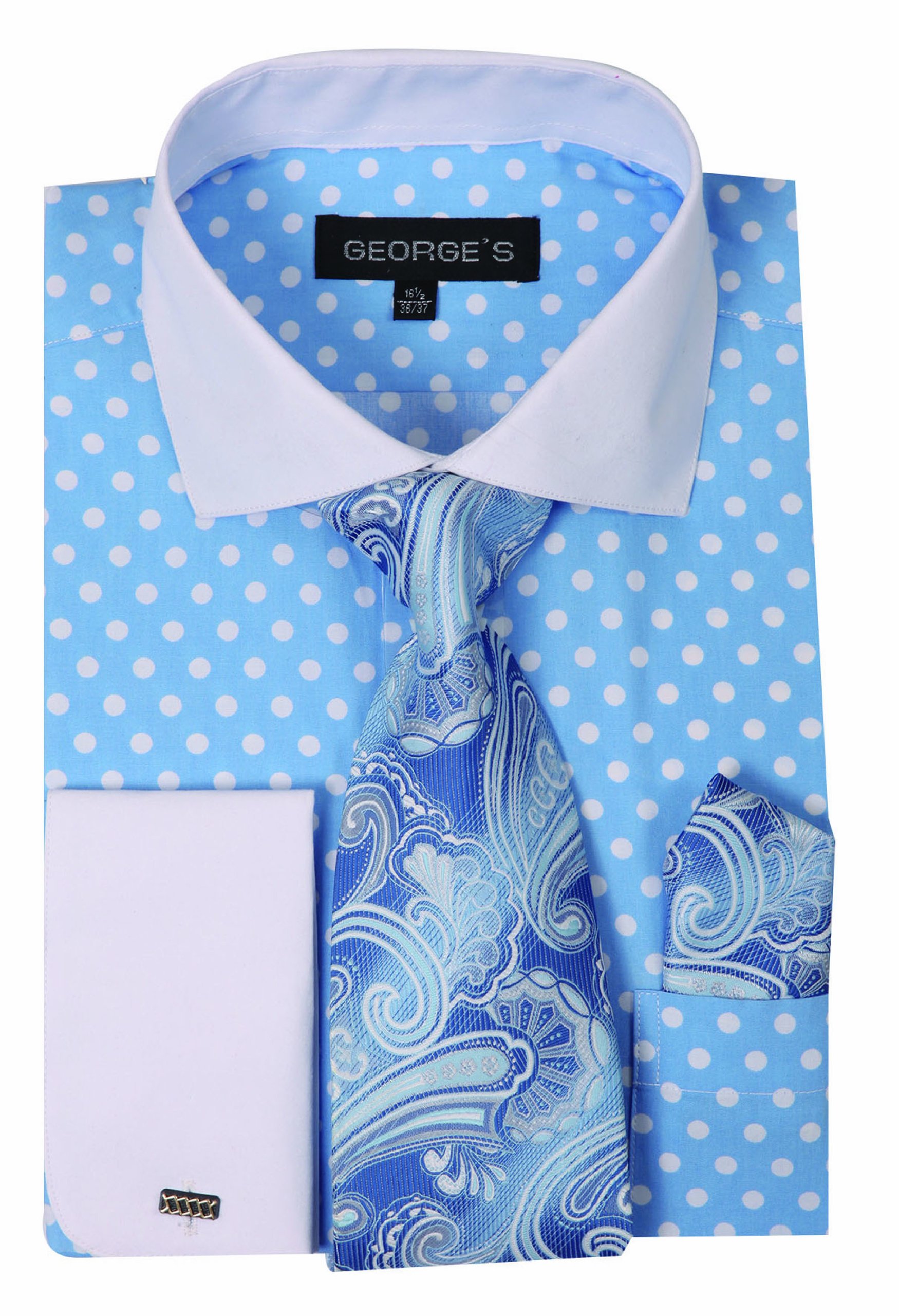 George's Men's 100% Cotton Polka Dot Dress Shirt - Formal & Casual Button Down Shirt for Office, Wedding & Business Occasions