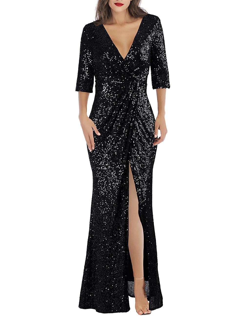 ARFAR Women's V-Neck Half Sleeve Party Dress - Sexy Split Formal Evening Gown for Wedding, Cocktail, Prom & Special Occasions