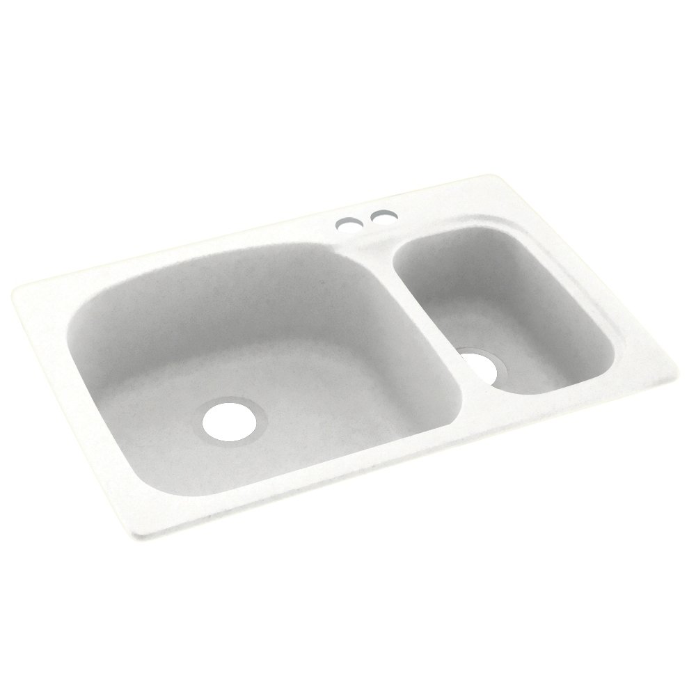 Swanstone KS03322LS.011-2B 33x22 Inch 2-Hole Solid Surface Kitchen Sink in Tahiti White - Durable Drop-In Sink for Modern Kitchens, Easy to Clean & Stain Resistant