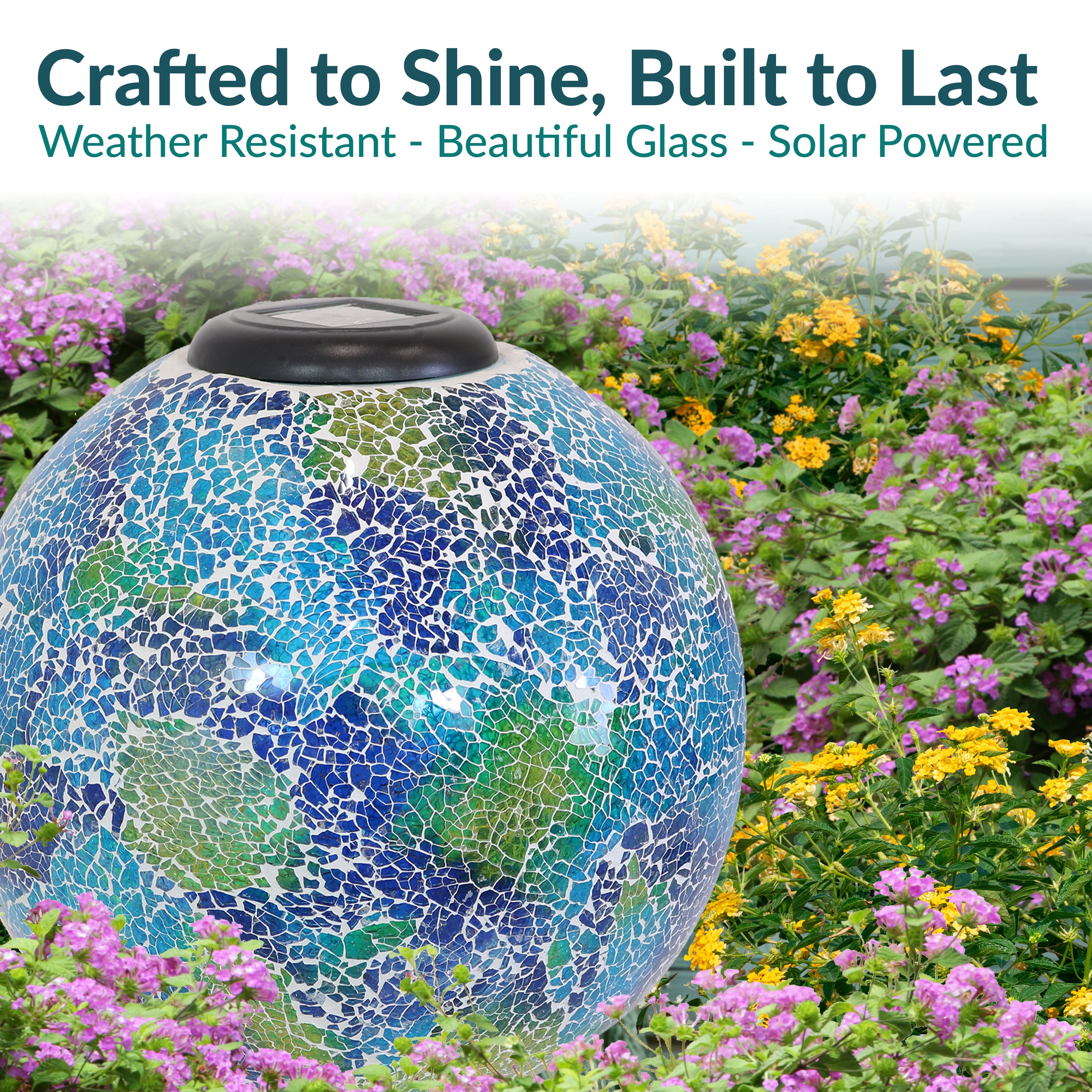 Sunnydaze 10-Inch Glass Mosaic Solar Garden Gazing Globe - Decorative Outdoor Sphere for Garden, Patio, Yard & Landscape Decor | Solar-Powered Light for Nighttime Ambiance