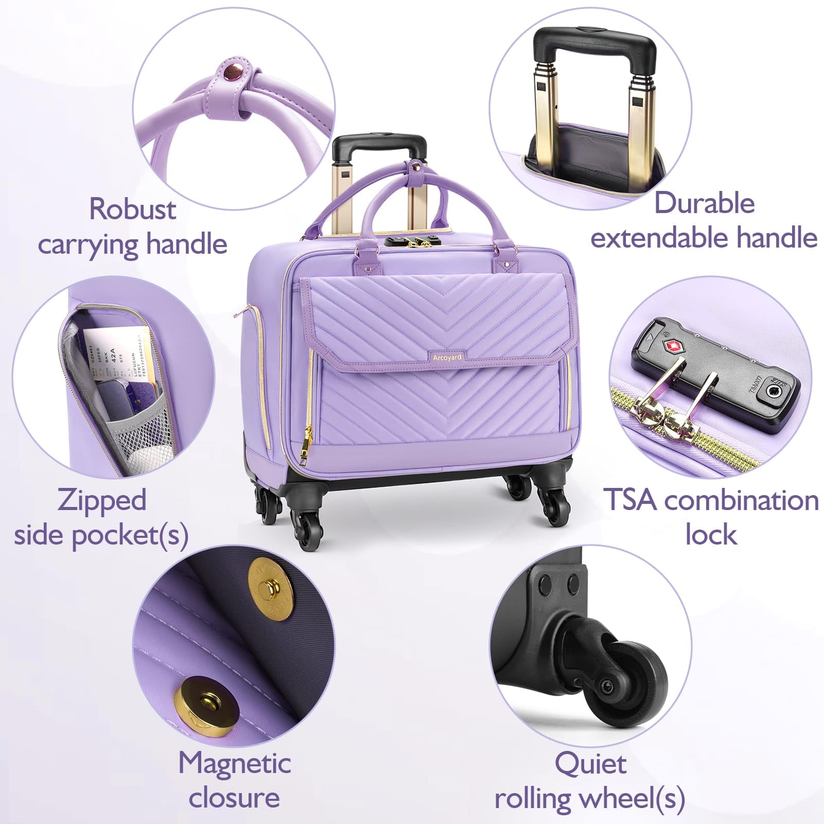 17.3 Inch Rolling Laptop Briefcase for Women - 4 Spinner Wheels & Telescopic Handle - TSA Friendly Work Computer Bag - Teacher Rolling Bag - Purple | Perfect for Business Travel, Office Commute & School Use