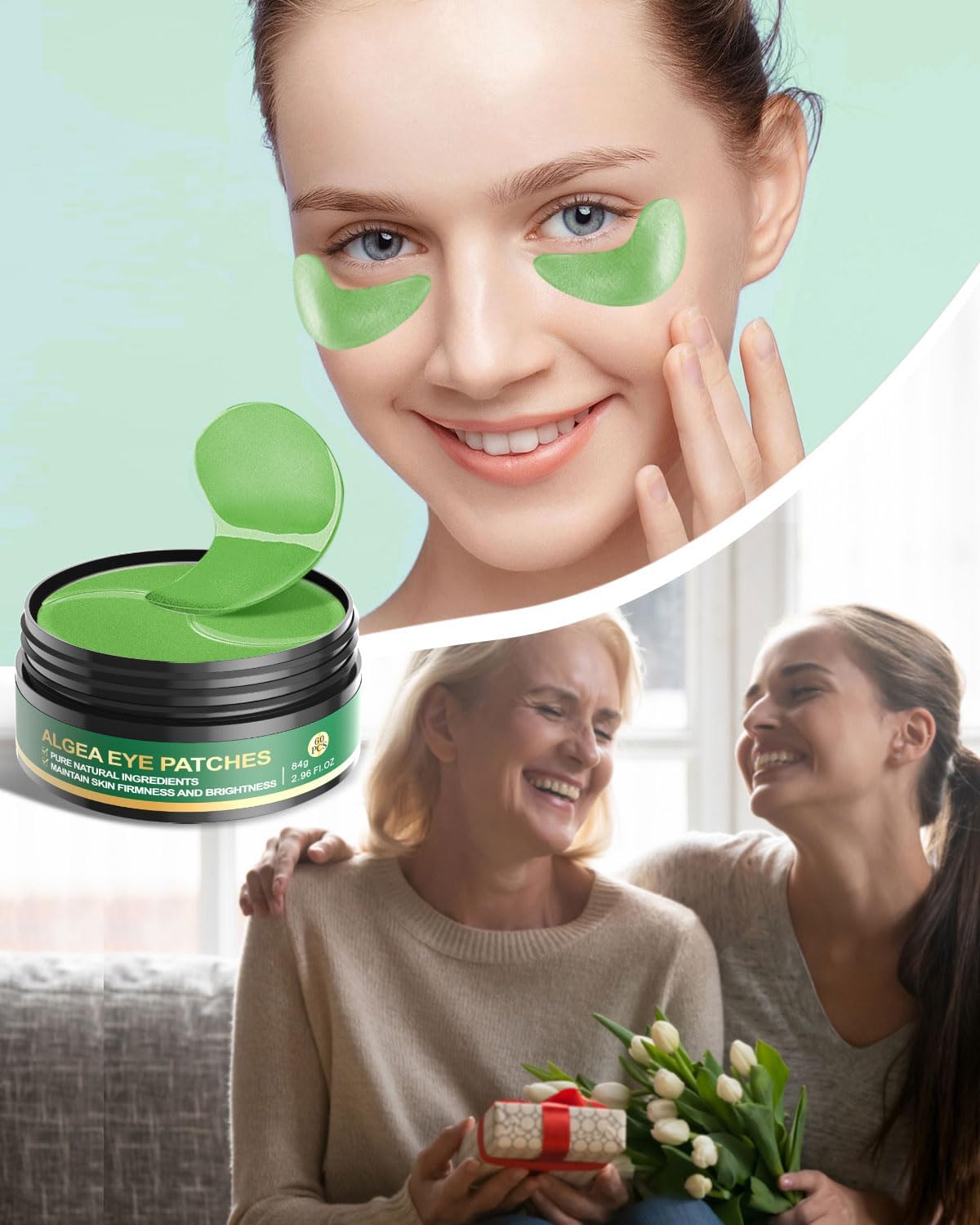 120 Pcs Chlorella Eye Patches with Collagen - Reduce Puffy Eyes & Dark Circles, Combat Fine Lines & Wrinkles, Gentle Under Eye Masks for Dark Circle Treatment - Perfect for Night Routine, Travel & Skincare Regimen