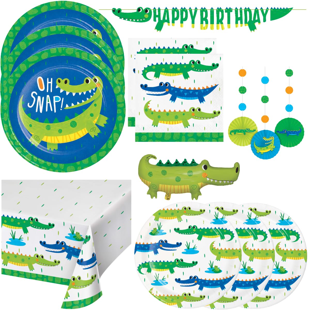Kids Alligator Birthday Party Supplies Set - 85 Piece Zoo Safari Theme Disposable Paper Plates, Napkins, Tablecloth & Crocodile Decorations for 24 Guests | Perfect for Jungle Themed Parties, Baby Showers & Wild Animal Birthday Celebrations