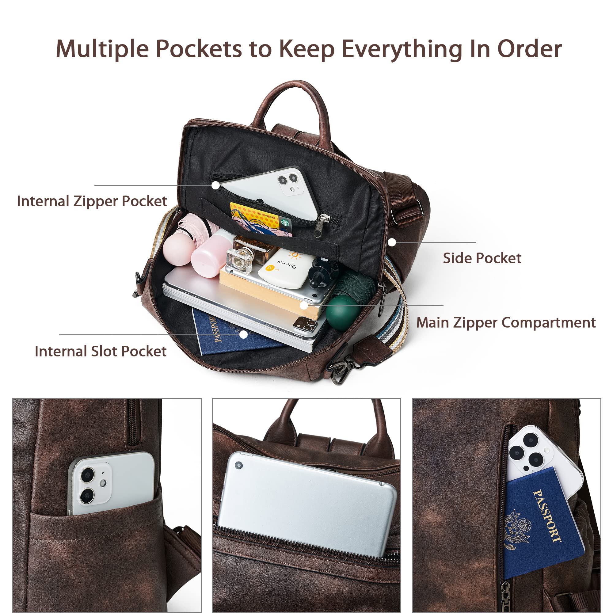Stylish OPAGE Women's Leather Anti-Theft Travel Backpack Purse - Fashionable Shoulder Bag with Wristlet for Work, Commuting & Weekend Getaways