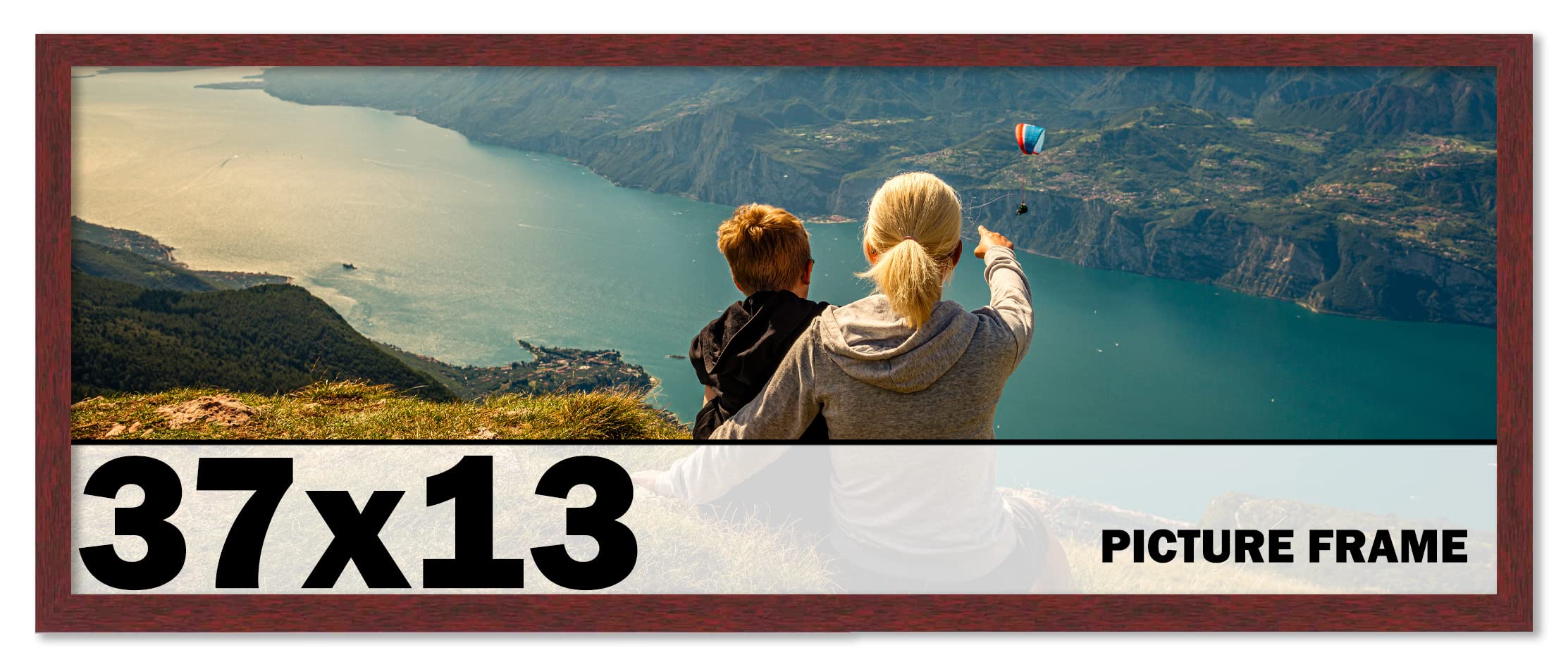 CountryArtHouse 37x13 Inch Solid Mahogany Wood Picture Frame - Premium Wooden Photo Frame Kit with UV Acrylic Plexiglass, Acid-Free Foam Backing & Hanging Hardware - Perfect for Wall Art, Family Photos, and Home Decor