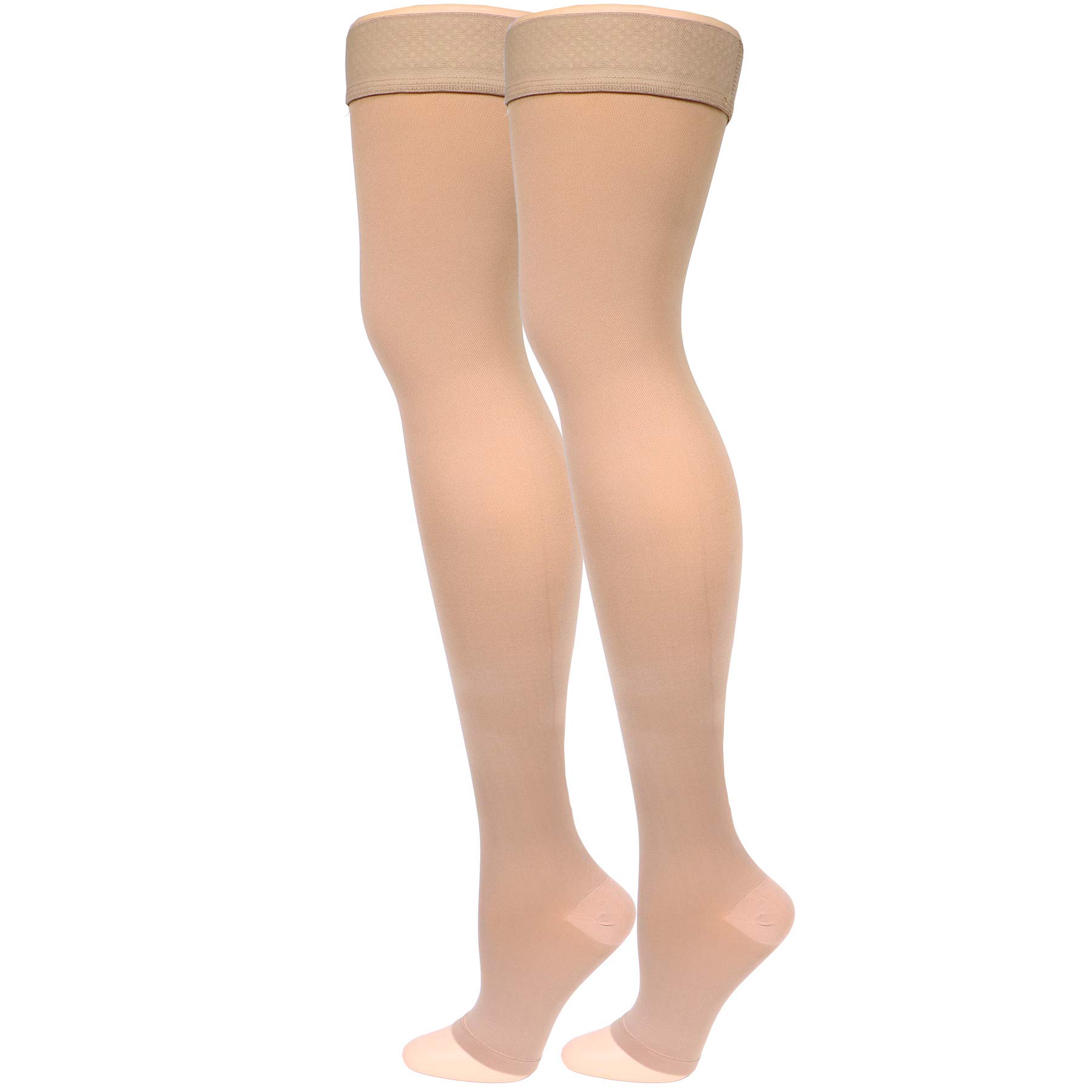 Truform Women's Thigh High Open Toe Compression Stockings - 20-30mmHg Graduated Support for Varicose Veins & Swelling - Perfect for Travel, Nursing & Pregnancy