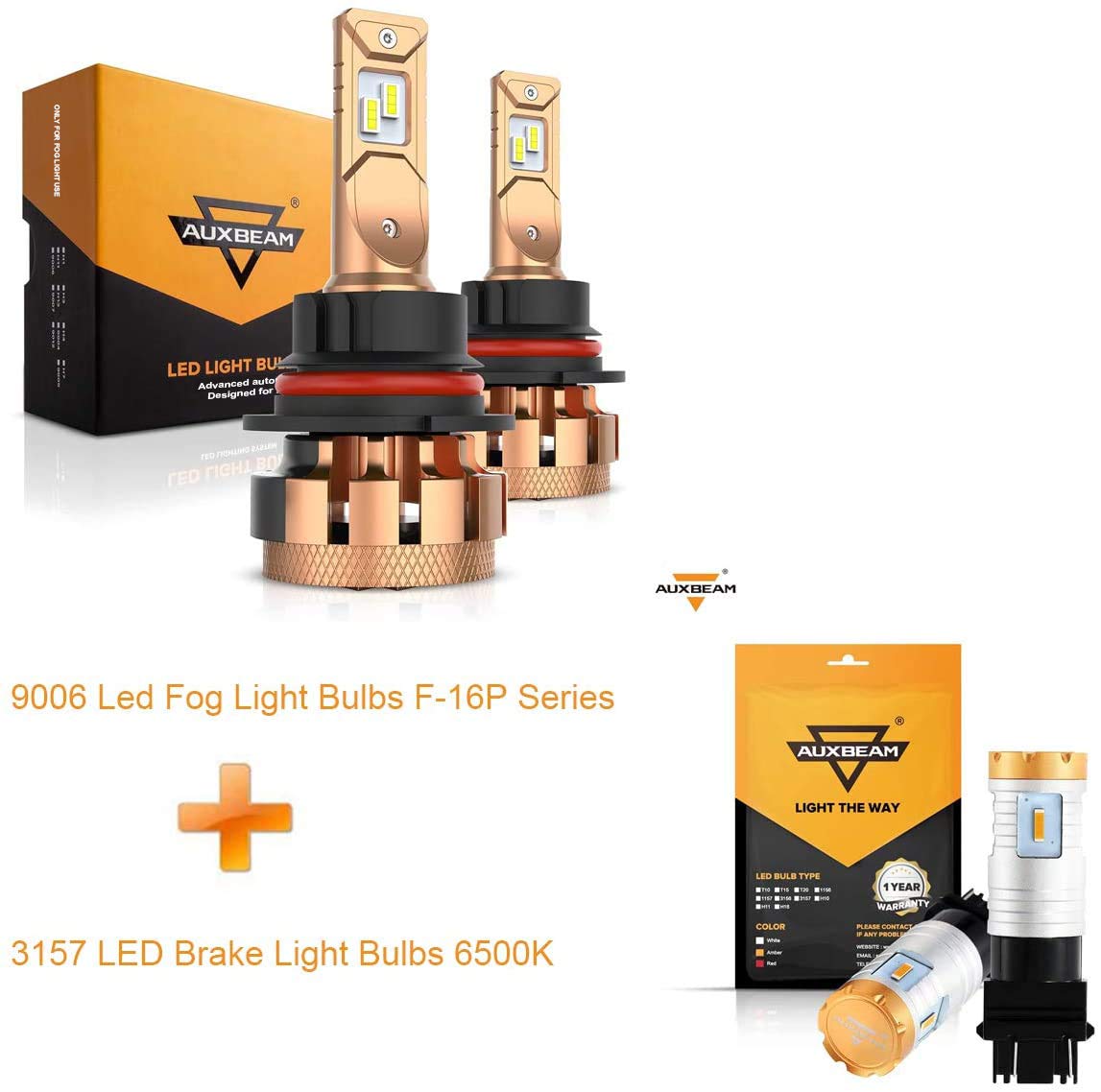 Auxbeam 9007 LED Headlight Bulbs & 3157 LED Brake Light Bulbs - 6500K Cool White, 2400 Lumens, 20W - Perfect for Car, Truck, SUV Headlight and Taillight Replacement