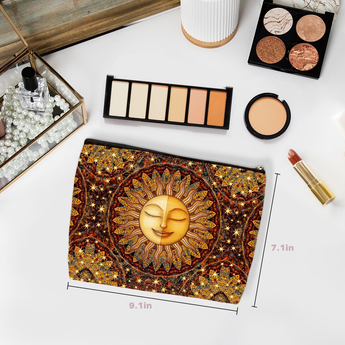 Boho Makeup Bag for Women - Sun and Moon Cosmetic Pouch with Mystical Astrology Design - Perfect Hippie Gift for Best Friend, Daughter, Niece, or BFF - Great for Birthday, Graduation & Mother's Day - Travel-Friendly & Stylish for Festivals, Yoga Trips, and Daily Use