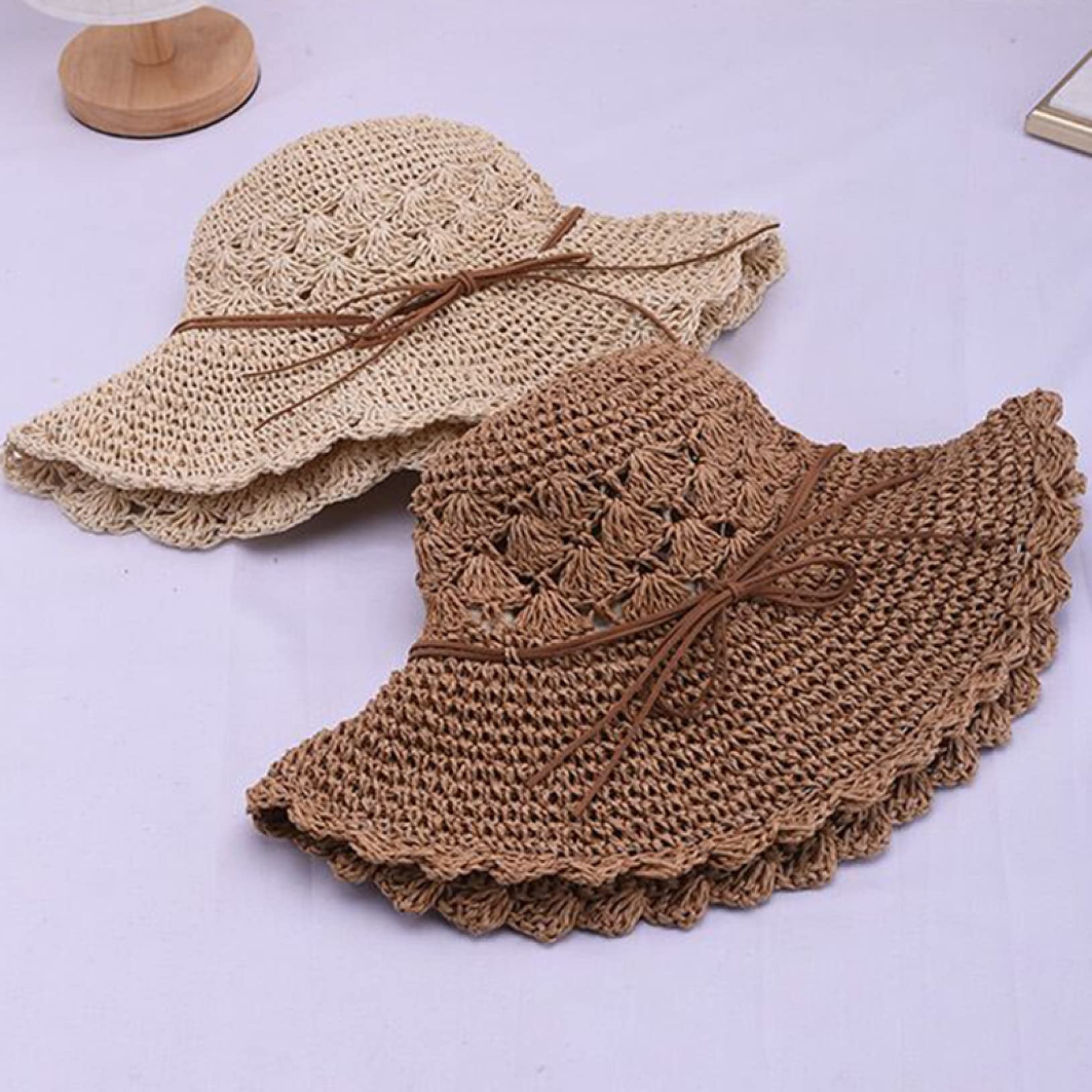 Women's Wide Brim Sun Hat - Foldable Crochet Straw Beach Hat for Summer - UV Protection Floppy Hat with Chin Strap - Perfect for Beach, Pool, Vacation & Outdoor Activities