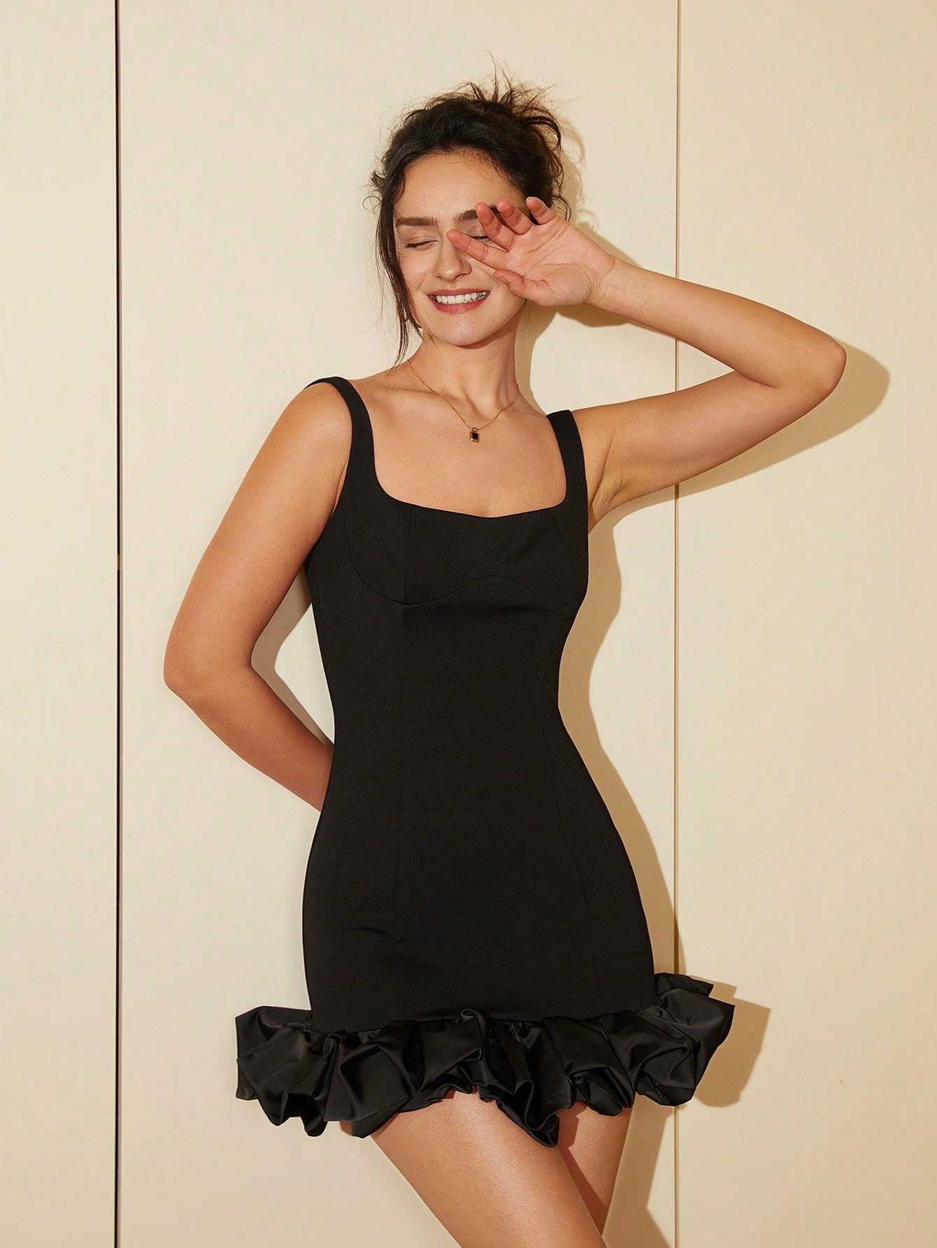 Women's Casual Short Sleeveless Mini Dress with Ruffle Hem - Perfect for Summer Outings, Beach Vacations & Date Nights