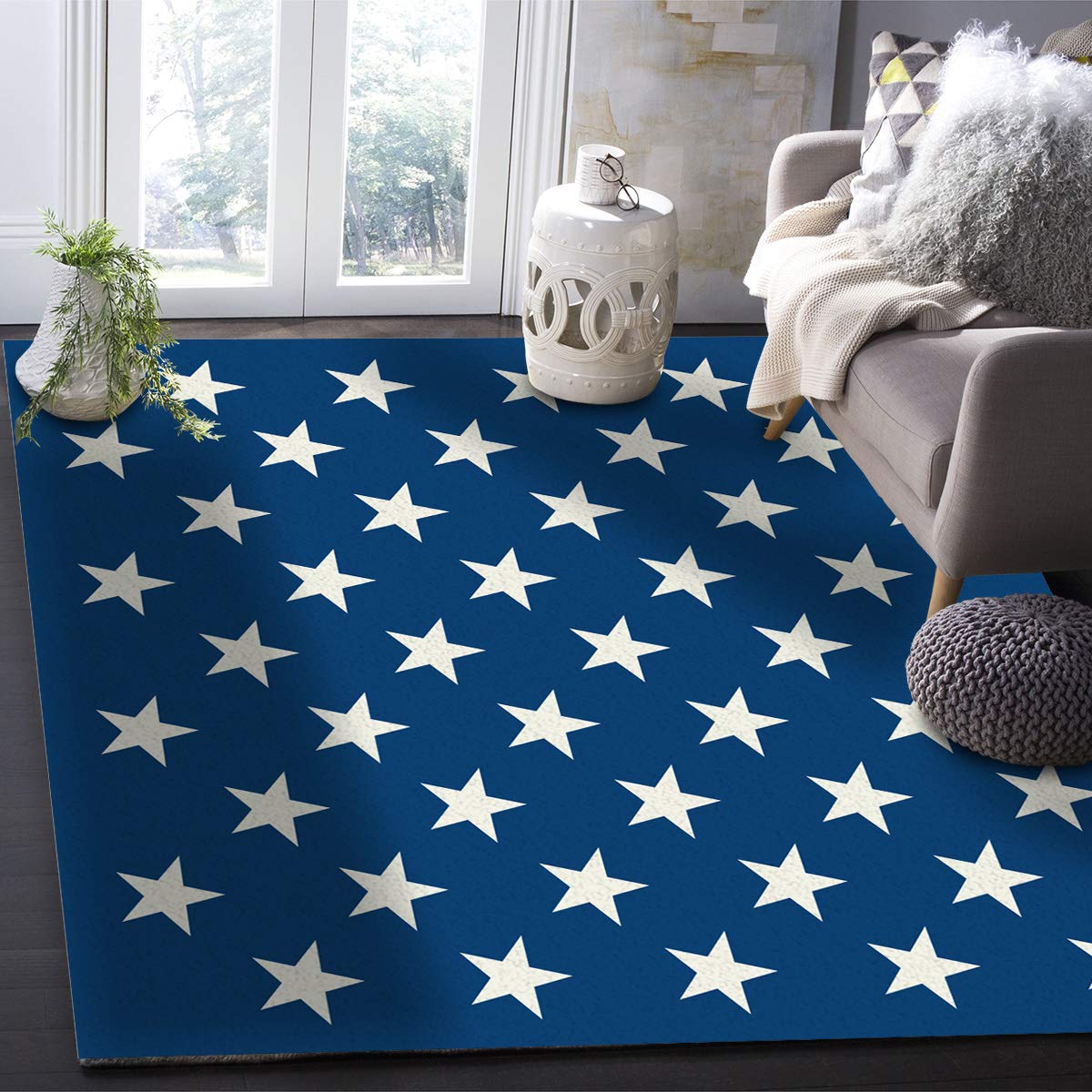 2'7''x5' Independence Day Star Pattern Non-Slip Area Rug - Washable Living Room, Bedroom, Kitchen Mat & Front Porch Doormat | Perfect for Patriotic Home Decor, Entryway Floor Covering and Bath Runner
