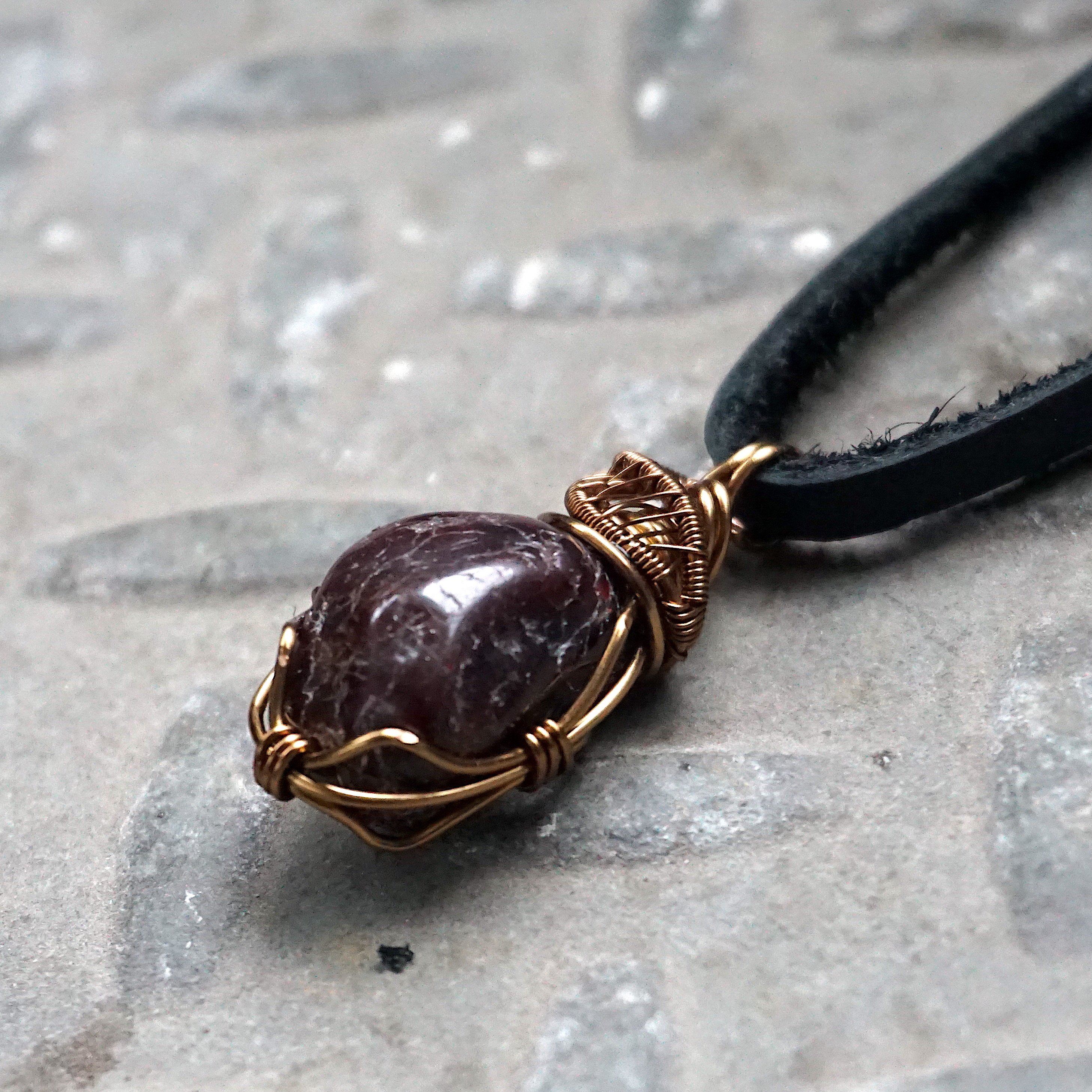 Antique Bronze Men's Garnet Pendant with Black Leather Cord - Perfect for Gifts, Weddings & Everyday Jewelry