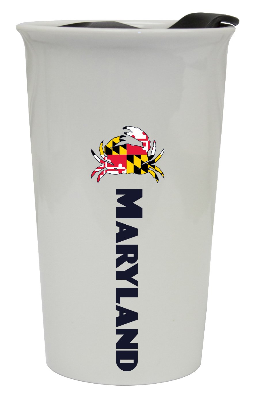 Premium Double Walled Ceramic Tumbler for Hot & Cold Drinks - Maryland Crabs Design - Insulated Coffee Mug for Office, Travel & Outdoor Use