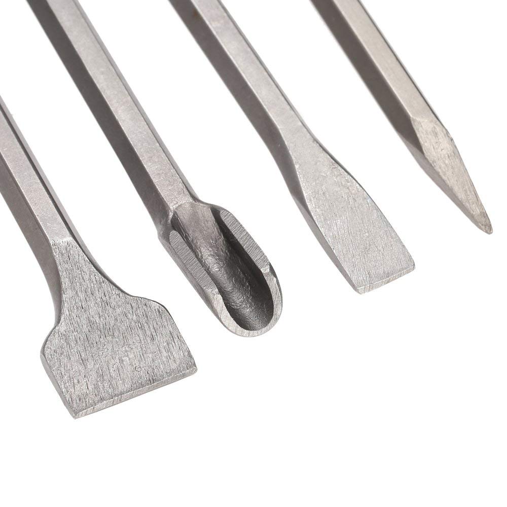 4PCS SDS Plus Chisel Set - Flat Bit Hammer Drill Tool for Concrete, Brick & Masonry - Heavy Duty Drill Bits for Demolition & Construction Work
