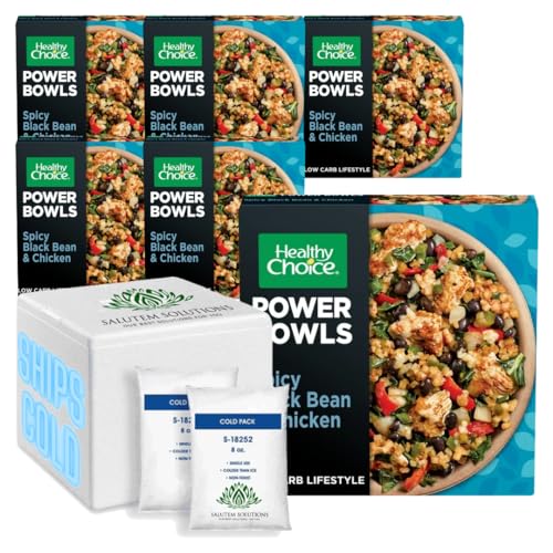 Salutem Vita Healthy Choice Power Bowls - Spicy Black Beans Chicken & Riced Cauliflower Frozen Meal, 9.25 oz (Pack of 6) | High Protein Low Carb Ready-to-Eat Lunch | Quick Microwave Dinner for Busy Professionals & Fitness Enthusiasts