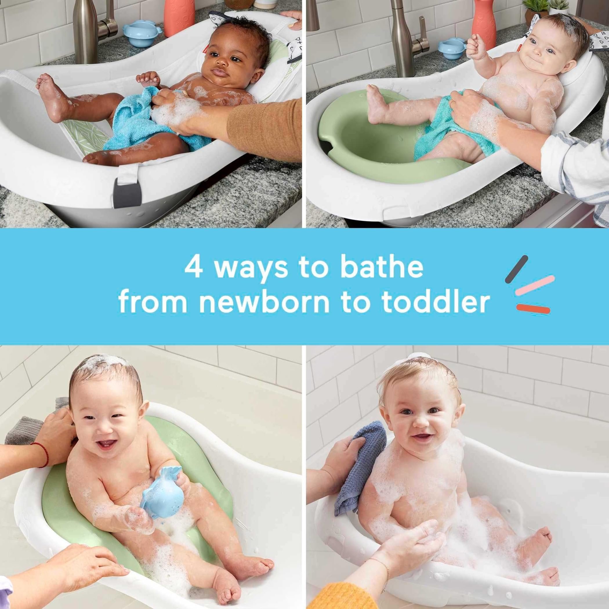 Fisher-Price 4-in-1 Baby to Toddler Bathtub with Removable Infant Sling Seat & Puppy Toys - Convertible Bathing Tub for Newborns to Toddlers - Perfect for Bath Time Safety and Play in Nursery or Bathroom