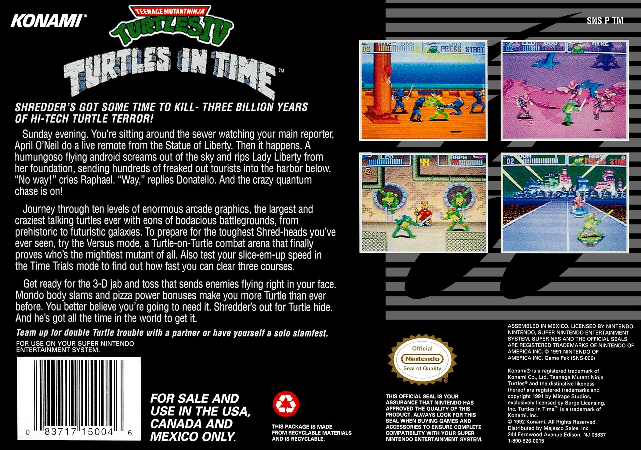 Teenage Mutant Ninja Turtles IV: Turtles in Time - Classic Arcade Game for Kids & Adults - Perfect for Family Game Nights & Retro Gaming Enthusiasts