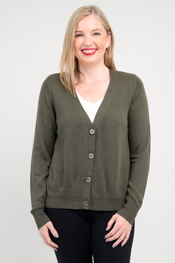 Jessica Sweater Women's Khaki Bamboo Cotton Blend Cardigan - Perfect for Fall Layering and Cozy Office Wear