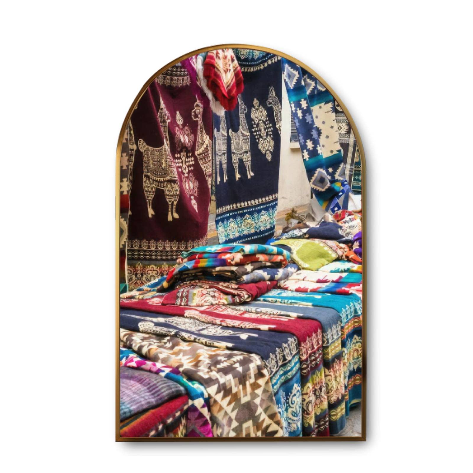 Golden Framed Canvas Wall Art - Traditional Otavalo Market Scene with Indigenous People | Modern Giclee Print Painting for Home Decor | Ready to Hang Artwork for Living Room, Bedroom & Office