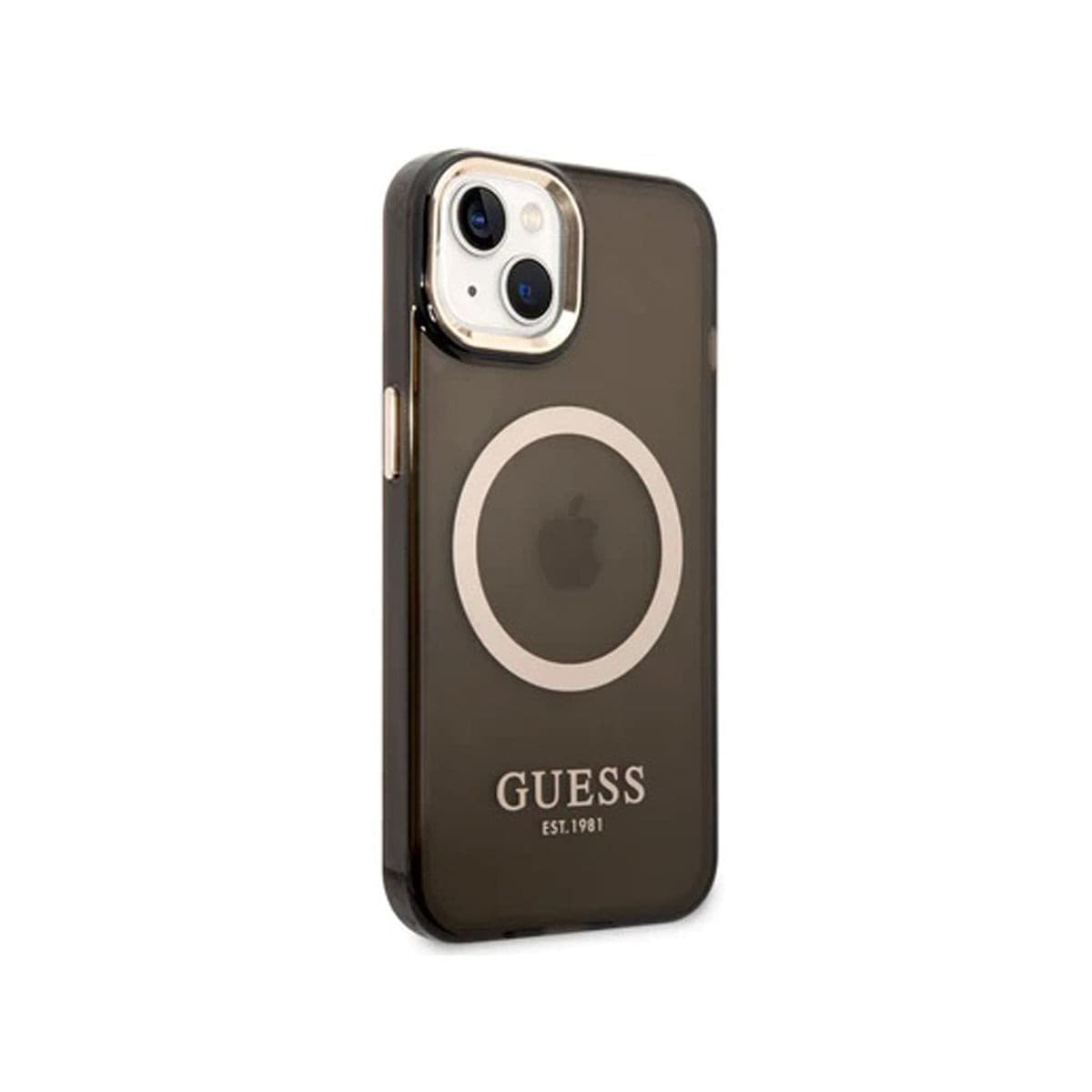 GUESS Ring Edition Shockproof Phone Case for iPhone 14 - Slim Protective Cover with Grip Ring Stand (Pink/Gold) - Perfect for Work, Travel & Everyday Use