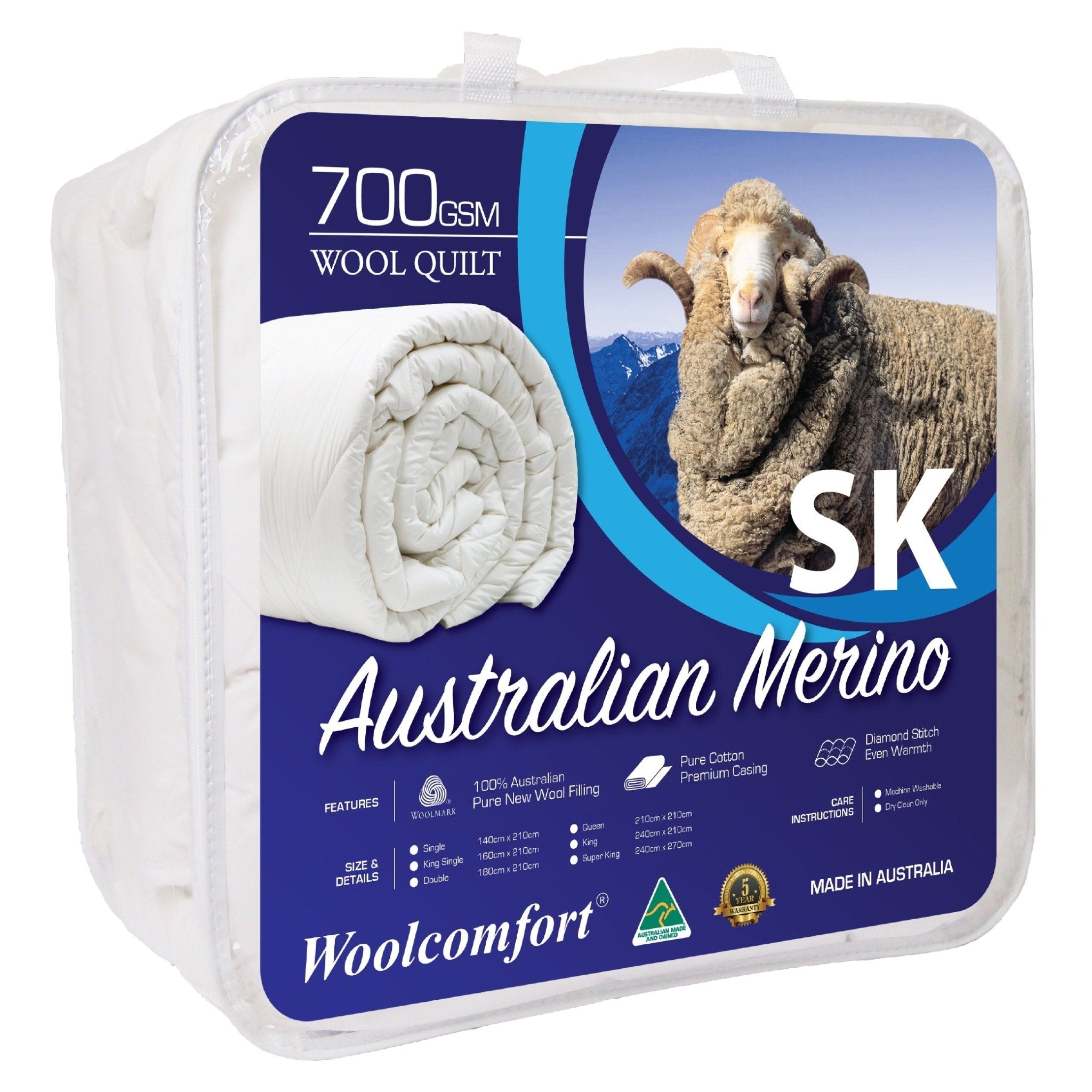 Premium Australian Merino Wool Quilt 700GSM - 270x240cm Super King Size - Ultra Warm Winter Bedding for Cold Climates & Luxury Hotels