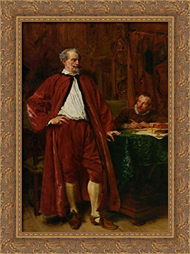 Jean Louis Ernest Meissonier 'Diderot and His Scribe' 18x24 Gold Ornate Wood Framed Canvas Art - Perfect for Living Room, Office, or Gallery Wall Decor