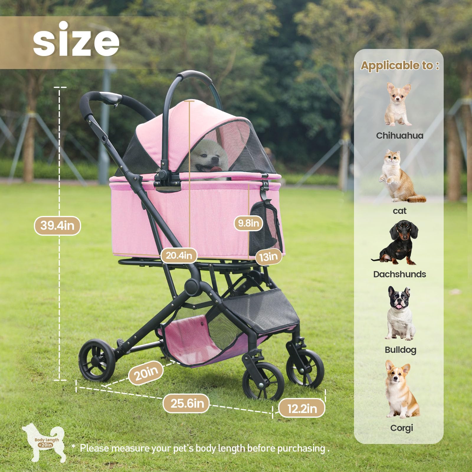 **Wedyvko 3-in-1 Dog Stroller for Medium Dogs – Upgraded Shock-Absorbing Frame, Zipperless Entry, Storage Basket & Pouch – Includes Dog Poop Bags & Dispenser – Perfect for Walks, Travel & Shopping (Pink)**