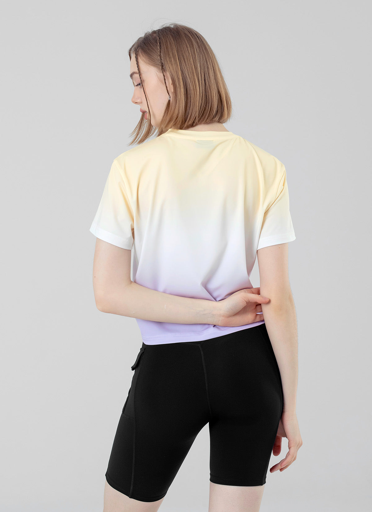 Stylish Ice Feather Ombre Crop Short Sleeve Top - Trendy Summer Fashion for Women | Perfect for Beach Outings, Music Festivals & Casual Wear