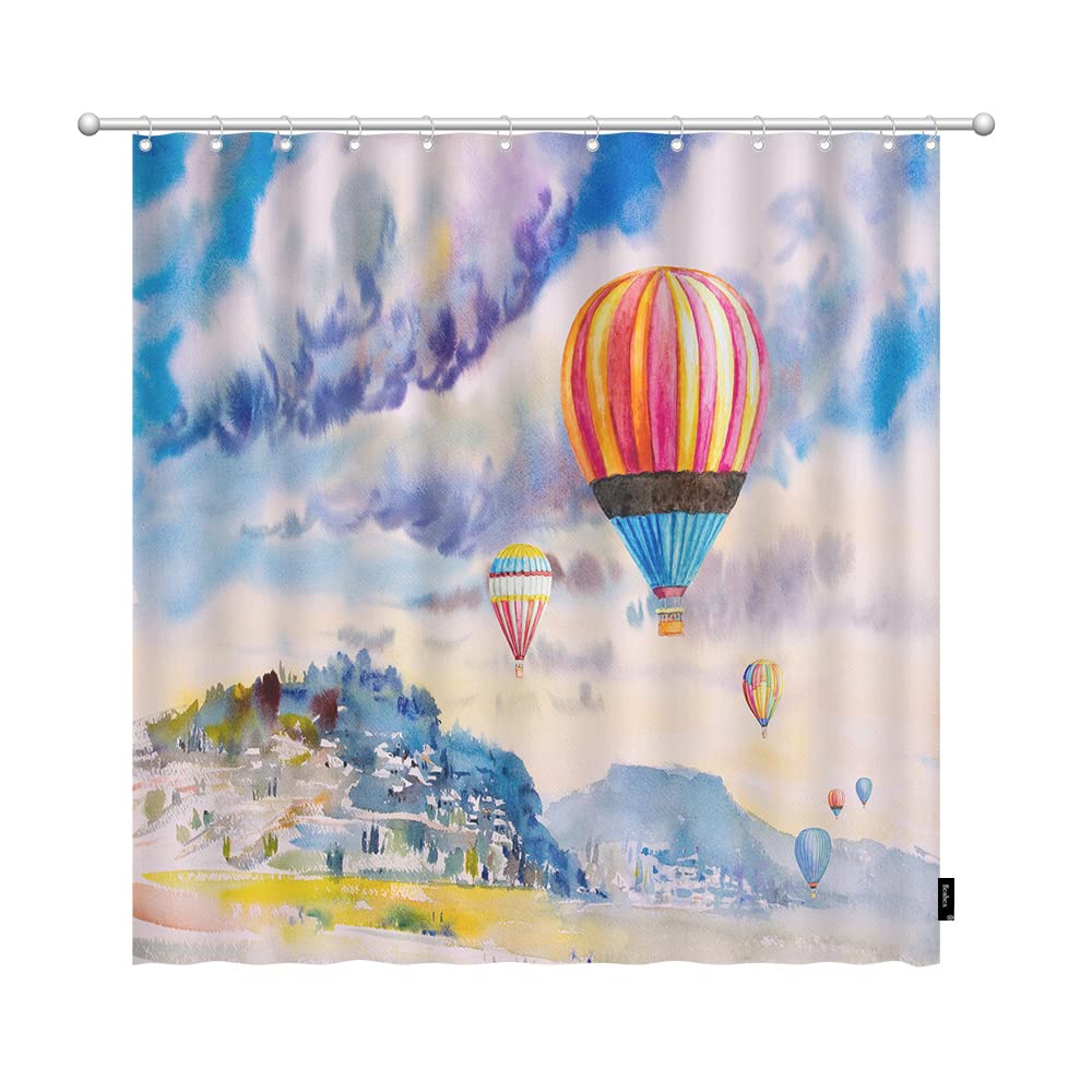 Beabes Mountain Village Shower Curtain - Colorful Hot Air Balloon Design, 60x72 Inch Polyester Bath Curtain for Bathroom & Kitchen, Waterproof & Durable with Plastic Hooks Included - Perfect for Home Decor, Vacation Theme Bathrooms & Gift Giving