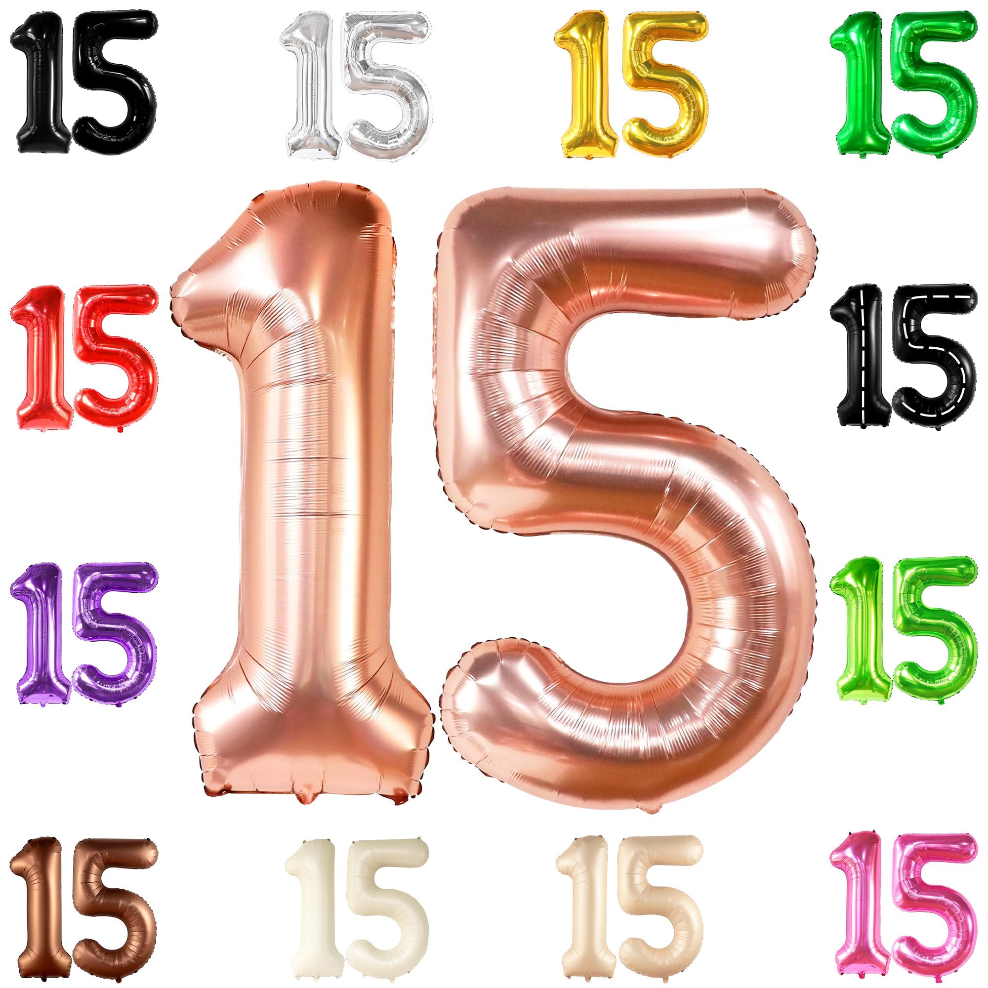 KatchOn Giant 15 Rose Gold Balloon Number - 40 Inch | 15th Birthday Decorations for Girls & Quinceañera | Large Rose Gold Number 15 Balloons for Party Decor | Perfect for Birthday Parties, Sweet 16, Anniversary Celebrations & Photo Backdrops
