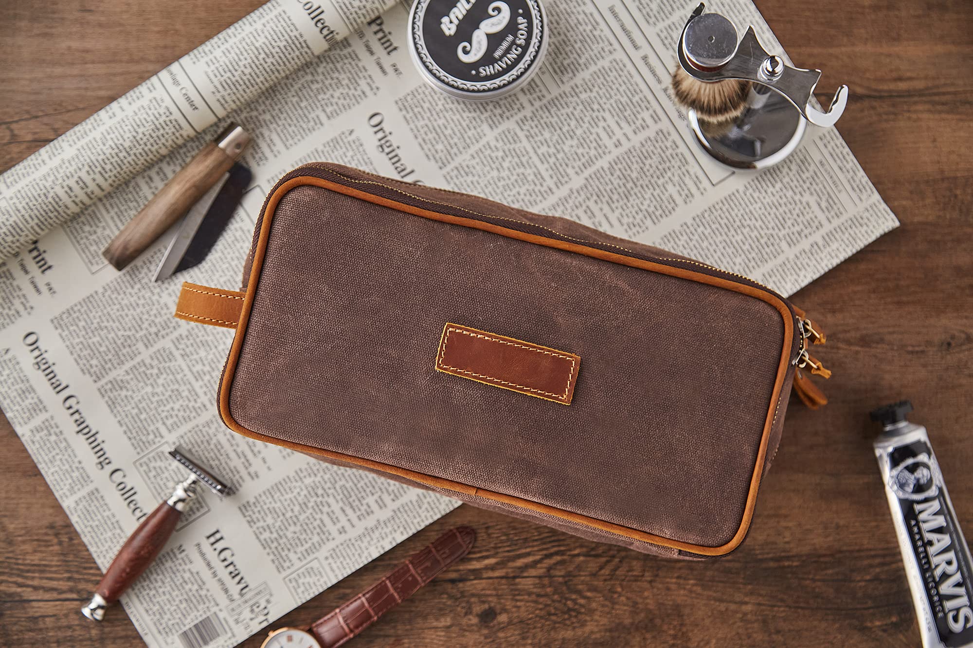 Waterproof Hanging Travel Toiletry Bag for Men & Women - Personalized Canvas Dopp Kit with Multiple Pockets for Shaving & Bathroom Essentials (Coffee Brown) | Perfect for Camping, Gym & Business Trips