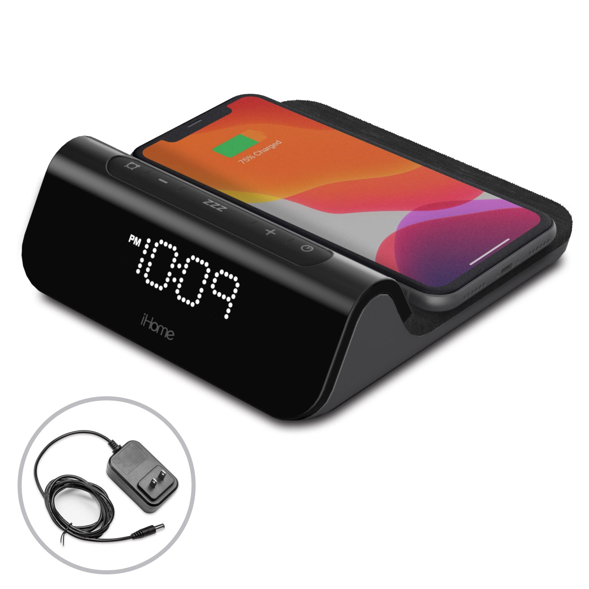 iHome 3-in-1 Magnetic Fast Wireless Charging Alarm Clock for iPhone 12/13/14/15 Pro/Max - 25W Magsafe Charger Stand with USB-C & USB-A Ports - Perfect for Bedroom, Office, and Nightstand Charging Station (iW23)