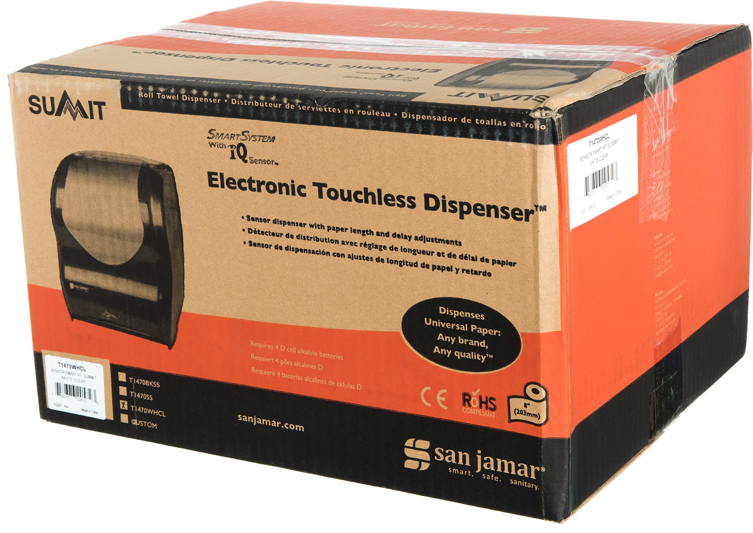 San Jamar Summit Smart System with IQ Sensor Paper Towel Dispenser - Touchless Operation for Standard & 4-Inch Core Rolls - Ideal for Bathrooms, Kitchens, Restaurants & Office Spaces - White Plastic Hygienic Solution