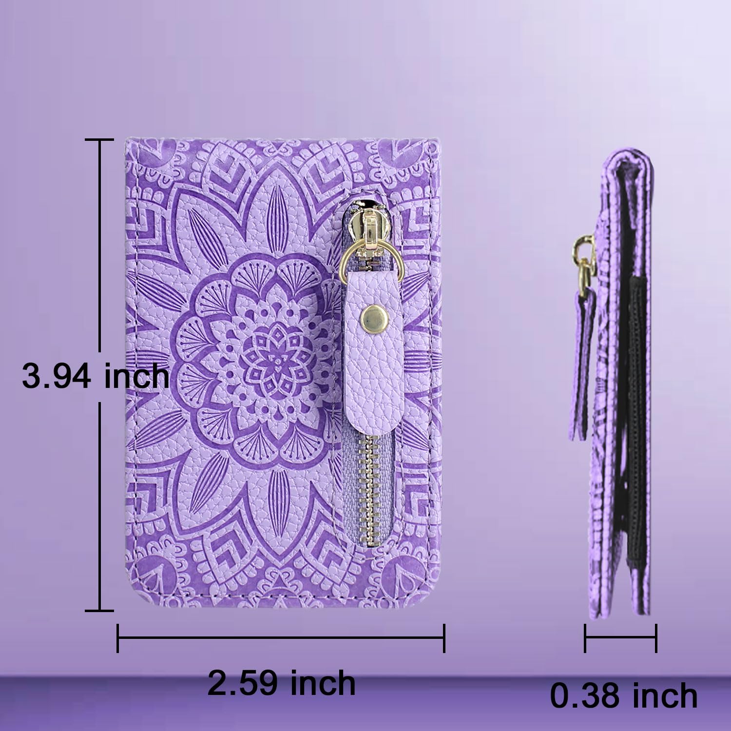 Lacass Zipper Card Holder with Kickstand - Adhesive Phone Wallet for iPhone, Samsung, Moto, BLU, Nokia & Most Smartphones (Floral Light Purple) - Perfect for Hands-Free Viewing, Secure Card Storage & Everyday Convenience