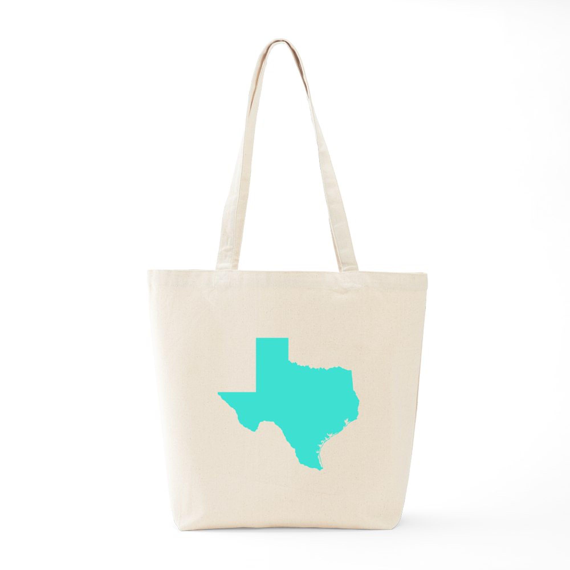 Turquoise Texas Outline Tote Bag - Natural Canvas Reusable Shopping Bag for Groceries, Beach & Travel | Eco-Friendly Cotton Tote with State Design