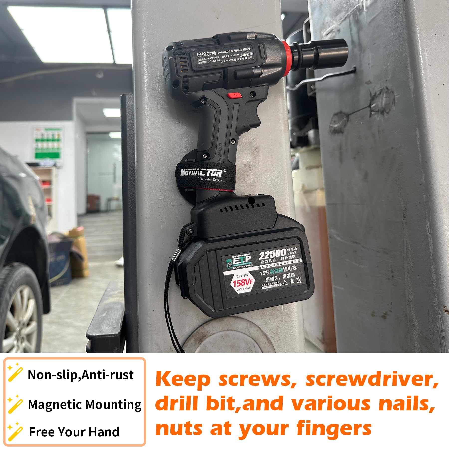 MUTUACTOR Heavy Duty Magnetic Drill Holder - Quick Release Magnetic Tool Holster for Cordless Drills, Impact Wrench, Screws, Bits & Nails (1 Set) | Perfect for Workshop, Garage & Construction Site Organization