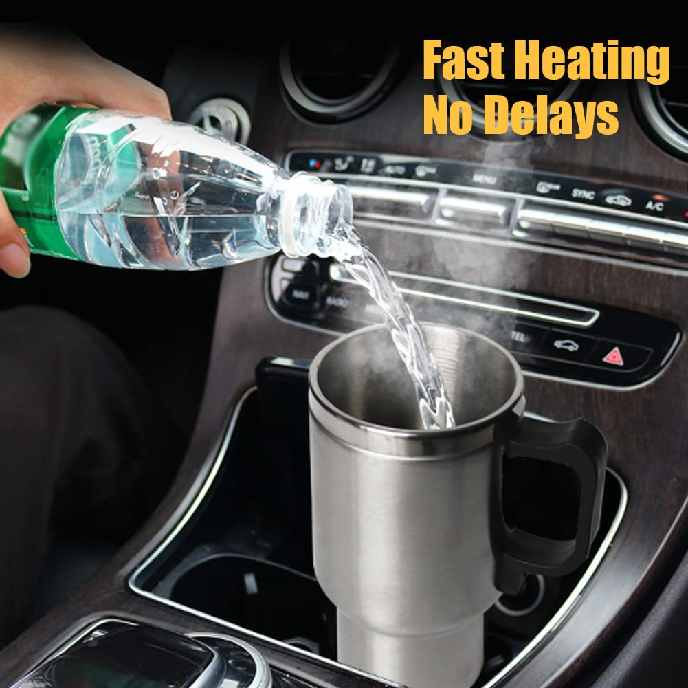 12V 450ml Electric Car Kettle - Stainless Steel Travel Heating Cup for Coffee & Tea - Portable Hot Water Kettle with Cigarette Lighter Plug - Perfect for Road Trips, Camping & Office Use