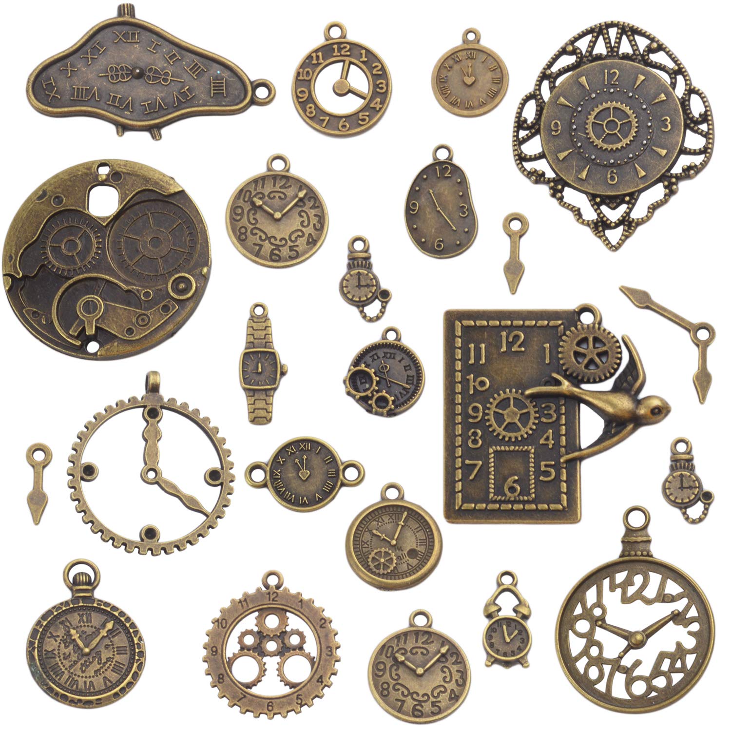 Steampunk Clock Face Charm Pendant - 100g Multi-Style Watch Dial & Gear Charms for DIY Jewelry Making - Perfect for Necklaces, Bracelets, and Craft Projects