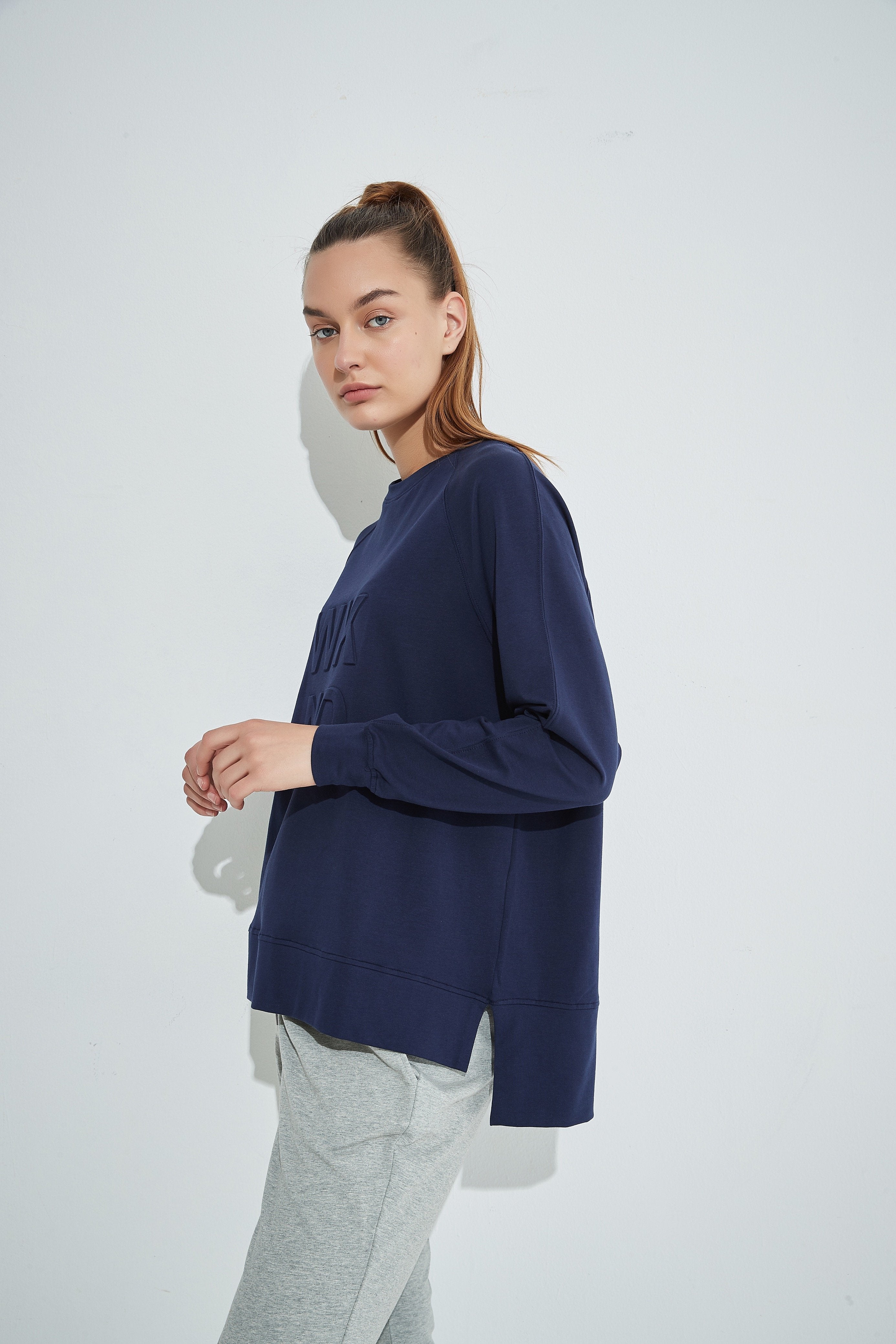 Premium Embossed Sweatshirt for Men & Women - Soft Cotton Pullover Hoodie in Midnight Blue - Perfect for Casual Wear, Gym, and Outdoor Activities
