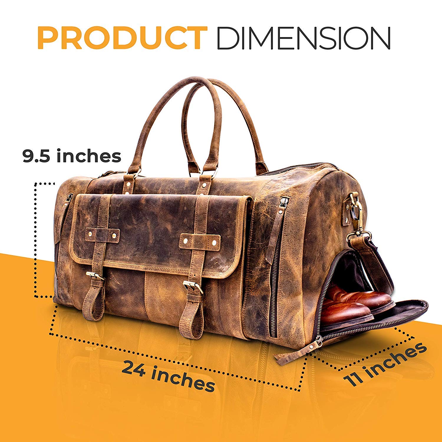 Premium 24 Inch Full Grain Leather Duffel Bag for Men & Women - Travel, Gym, Overnight & Weekend Carry-On with Shoe Pocket (Brown Tan) - Perfect for Business Trips, Workouts & Adventure Travel