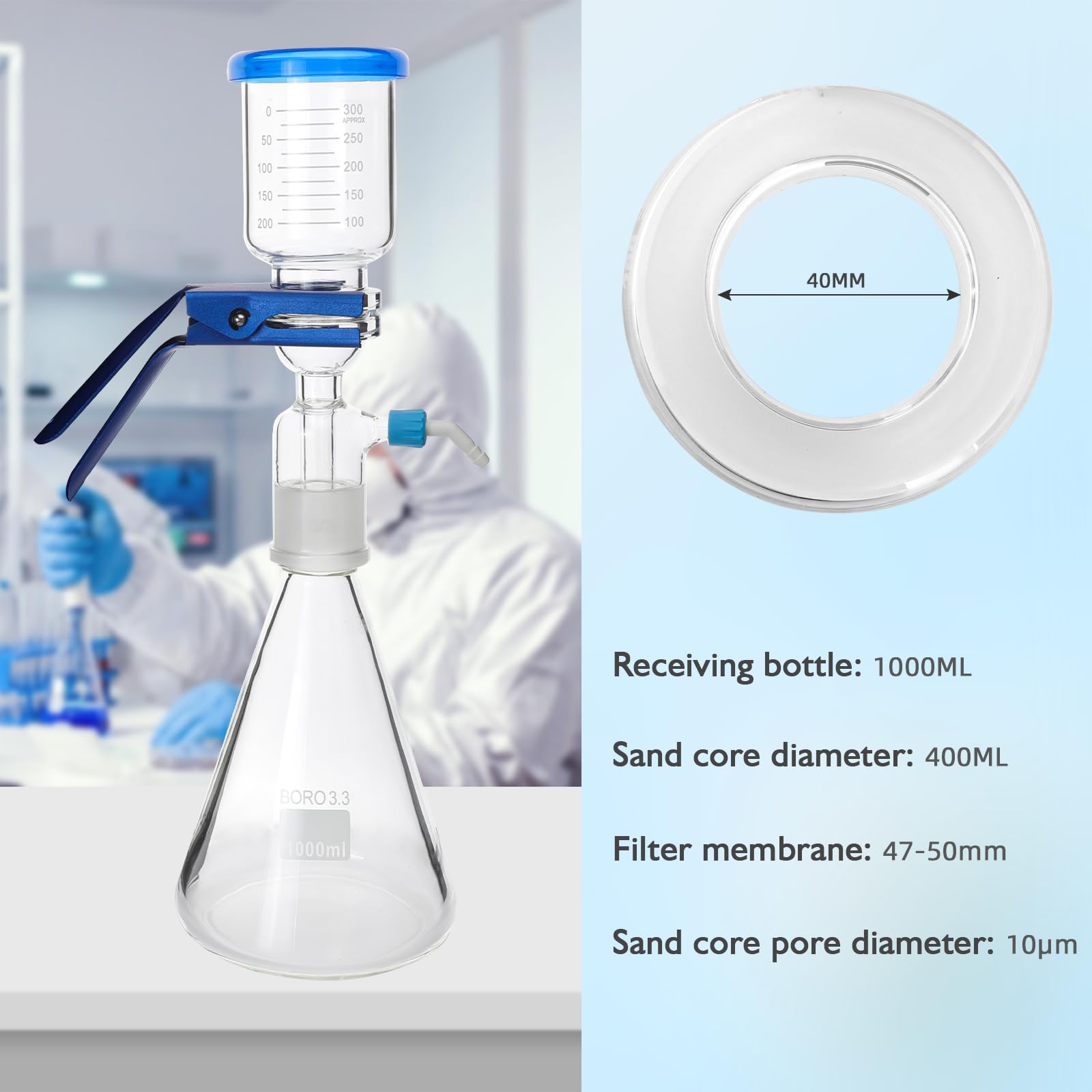 Premium 1000ml Borosilicate Glass Vacuum Distillation & Filtration Apparatus - Lab-Grade Chemistry Equipment for Essential Oil Extraction, Solvent Purification & Research Applications