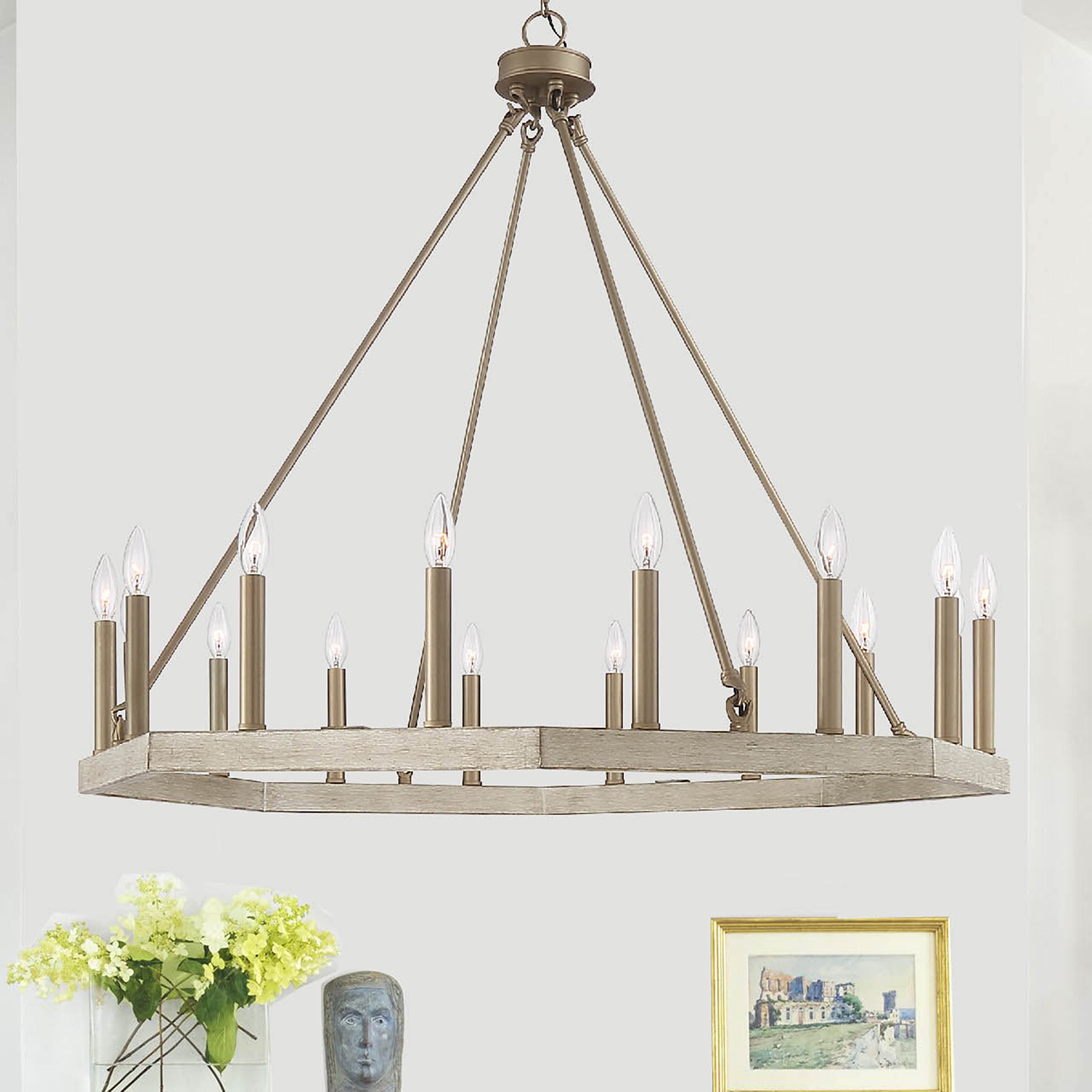 Vintage 16-Light Farmhouse Wagon Wheel Chandelier - Rustic Driftwood & Brass Dust Ceiling Light Fixture for Dining Room, Living Room, Kitchen | Modern Candle-Style Hanging Lighting for Home Decor & Wedding Venues