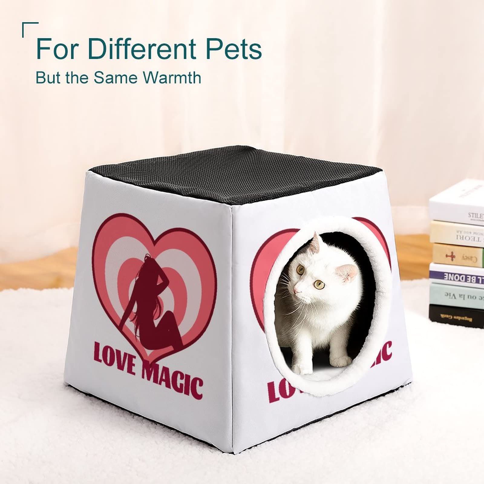 Printed Cat Houses & Condos - Foldable Cat Cube Bed with Removable Pillow - Cozy Pet Sofa for Indoor Cats | Perfect for Lounging, Napping & Playtime