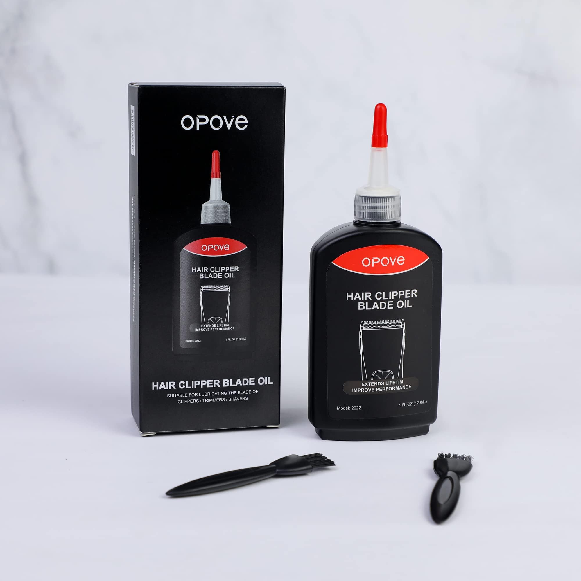 Opove Premium Hair Clipper Blade Lubricating Oil - 4.05oz/120ml for Clippers, Trimmers & Groomers | Rust Prevention & Smooth Operation | Includes Cleaning Brushes | Ideal for Home Haircuts & Professional Barber Use